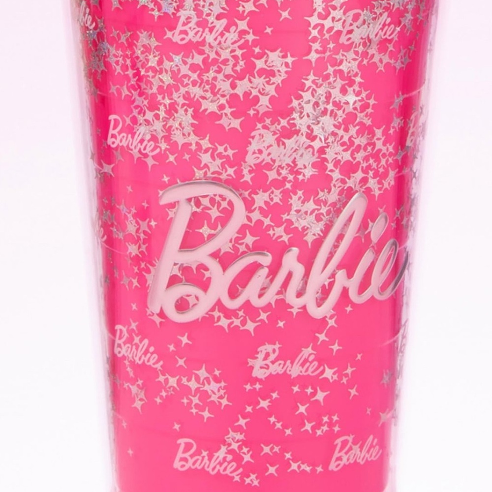 Barbie x Miniso Collab Pink Glitter Silver Star Dome Tumbler with Straw EUC - Picture 5 of 12